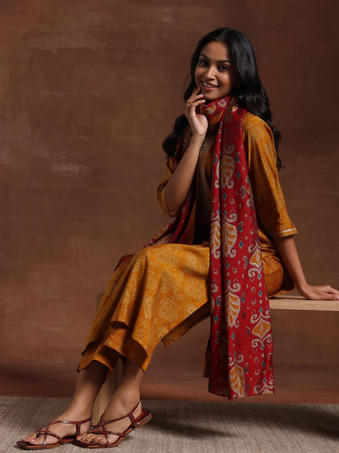 Libas Floral Embroidered Gotta Patti Kurta with Trousers & Dupatta