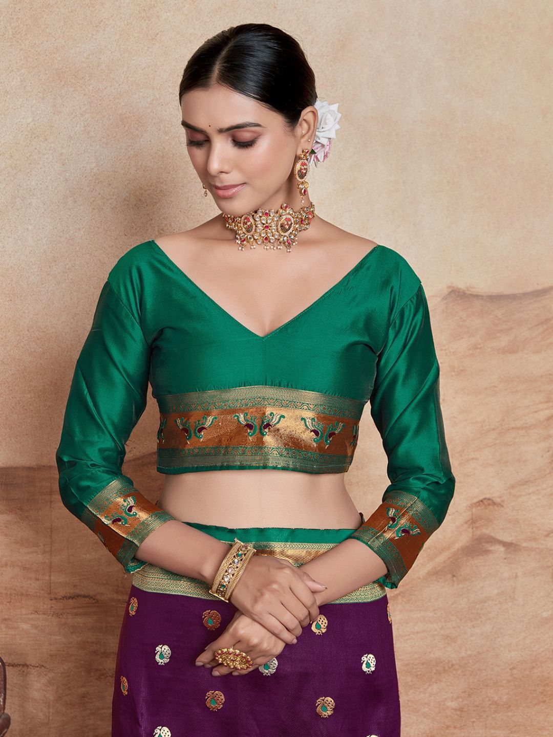 KALINI Woven Design Zari Silk Blend Paithani Saree With Blouse Piece