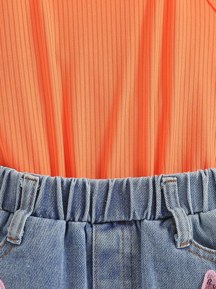 YK Girls Conversational Printed Denim Shorts