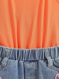 YK Girls Conversational Printed Denim Shorts