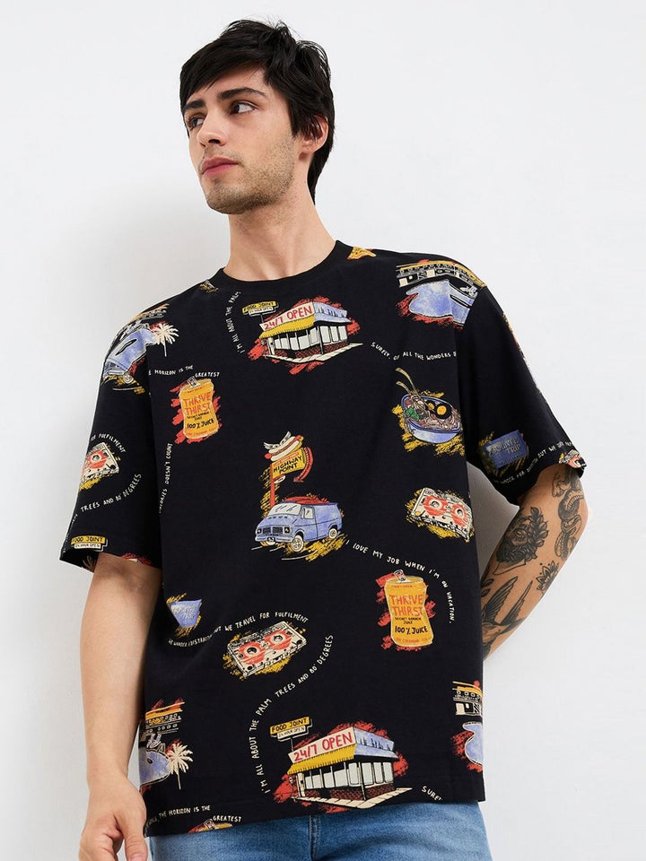 SPYKAR Men Conversational Printed Round Neck Cotton Relaxed Fit T-shirt