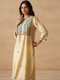 House of Chikankari Women Solid Beige Cotton Kurta