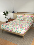URBAN SPACE Off White Floral Printed 144 TC Cotton Queen Bedsheet with 2 Pillow Covers