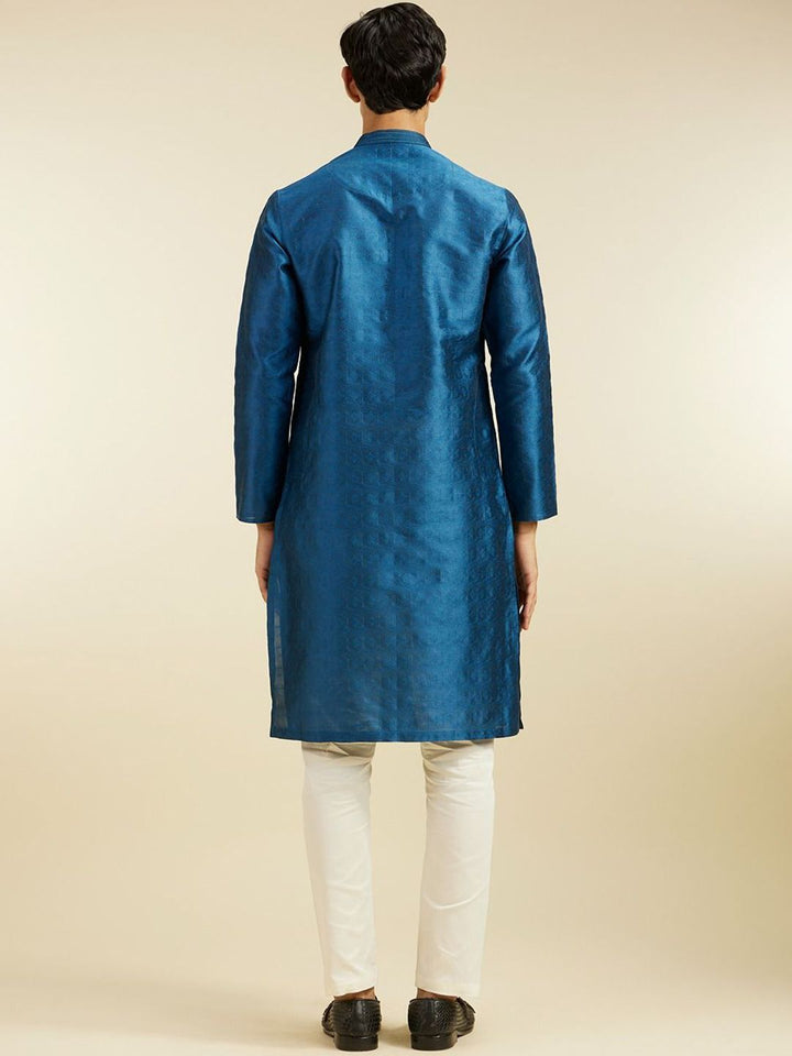 Diwas by Manyavar Geometric Woven Design Thread Work Art Silk Straight Kurta