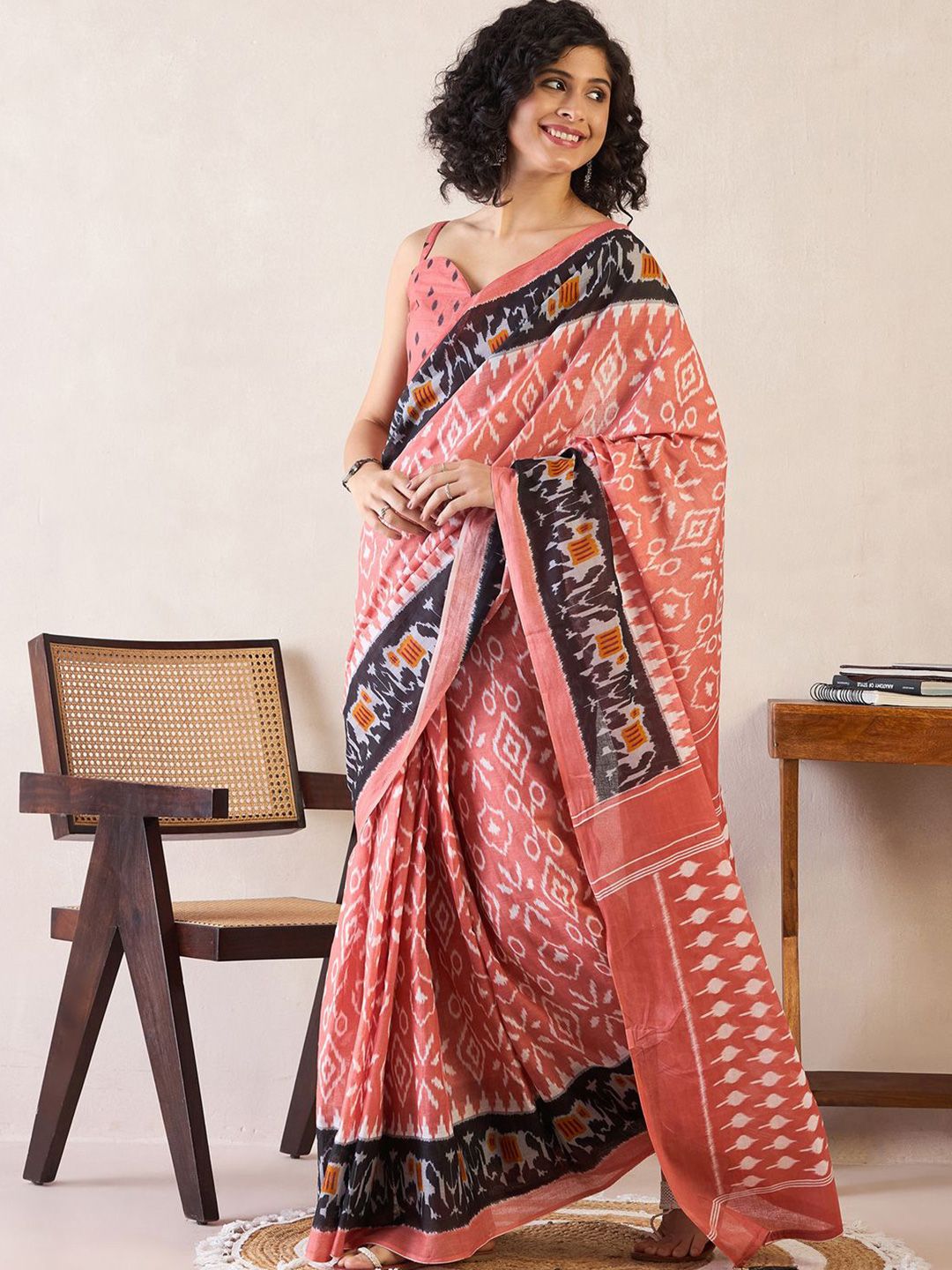 Saree mall Ready to Wear Ethnic Motifs Ikat Sarees