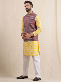 Anouk Men Floral Embroidered Kurta with Pyjama & Nehru jacket