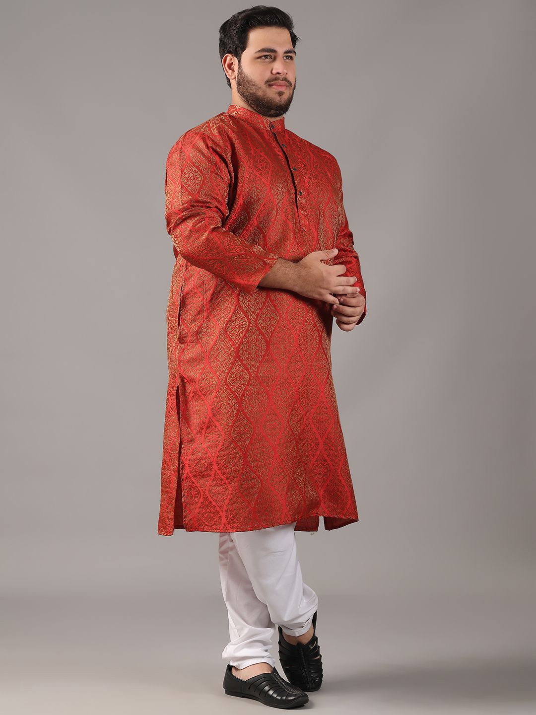 SOJANYA PLUS Plus Size Men Ethnic Motifs Woven Design Straight Kurta With Pyjamas