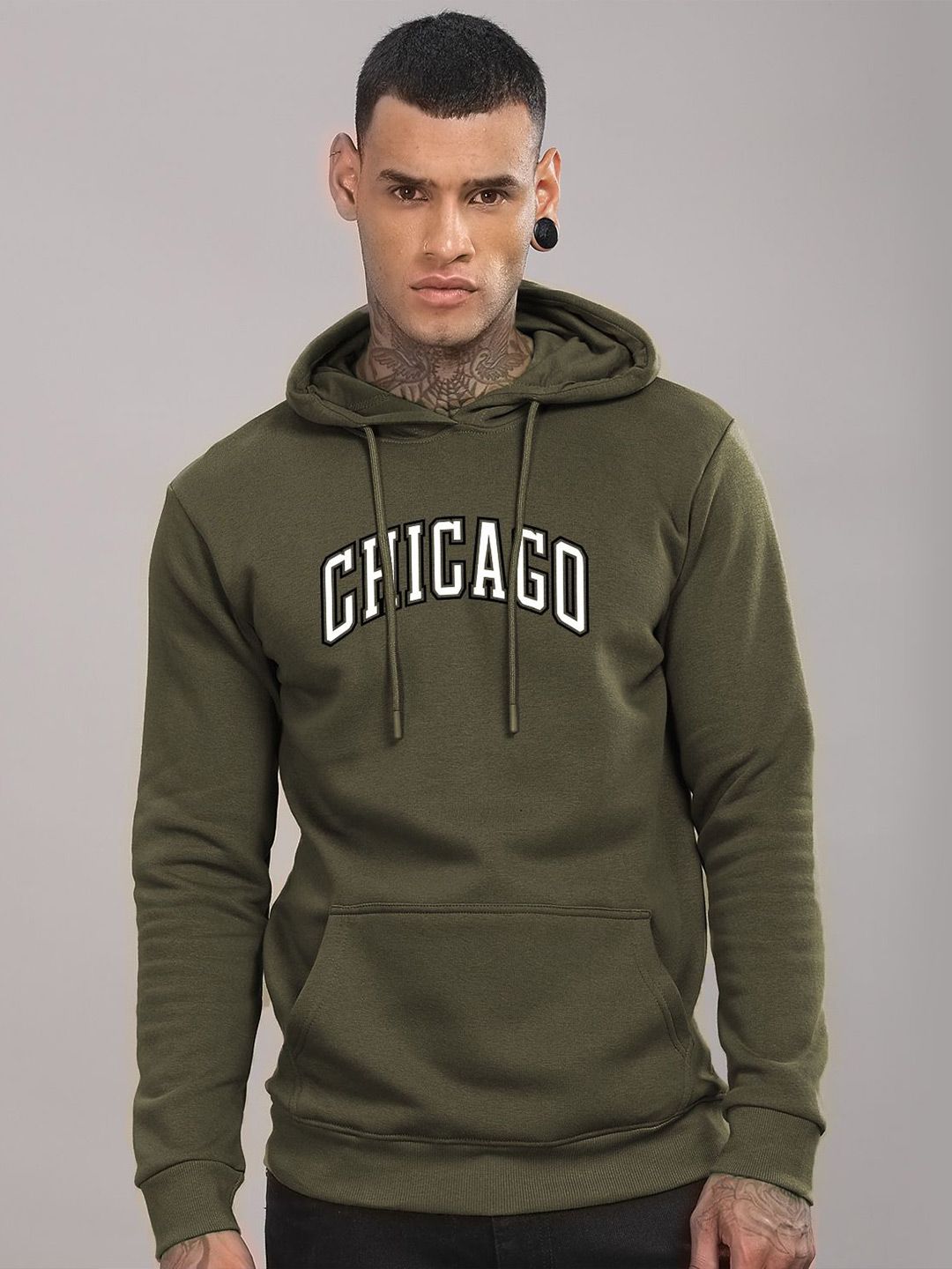 ADRO Men Typography Printed Hood Cotton Pullover Sweatshirt