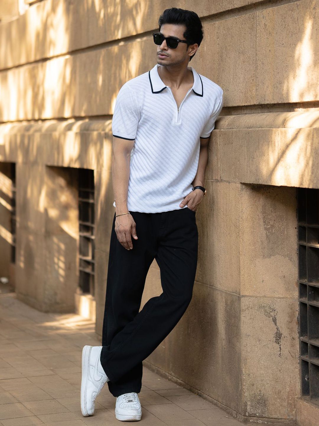 Powerlook SS25 Diagonal Knit Polo Collar Pure Cotton T-Shirt