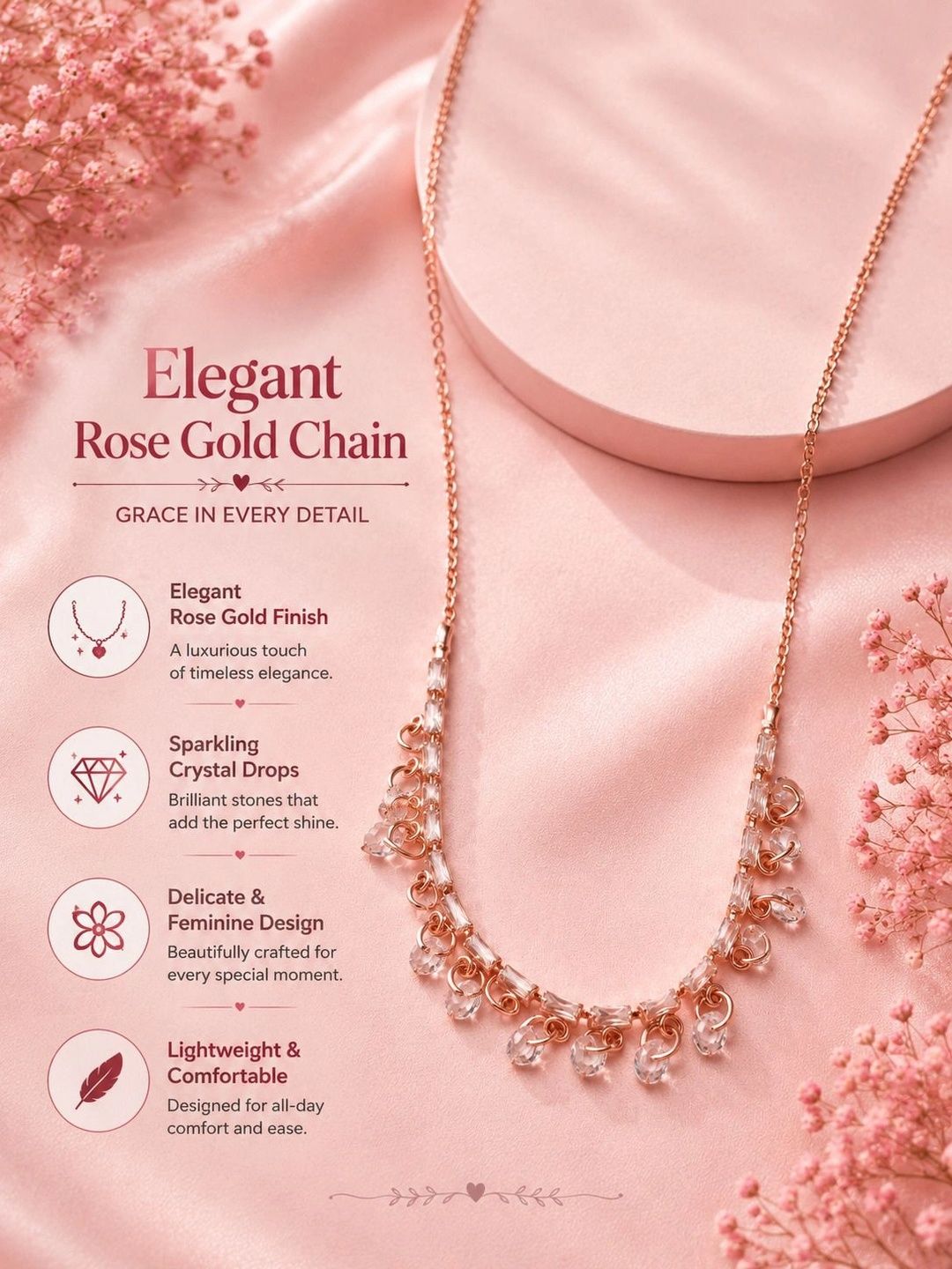 PANASH Women Rose Gold Crystal Beaded Statement Necklace