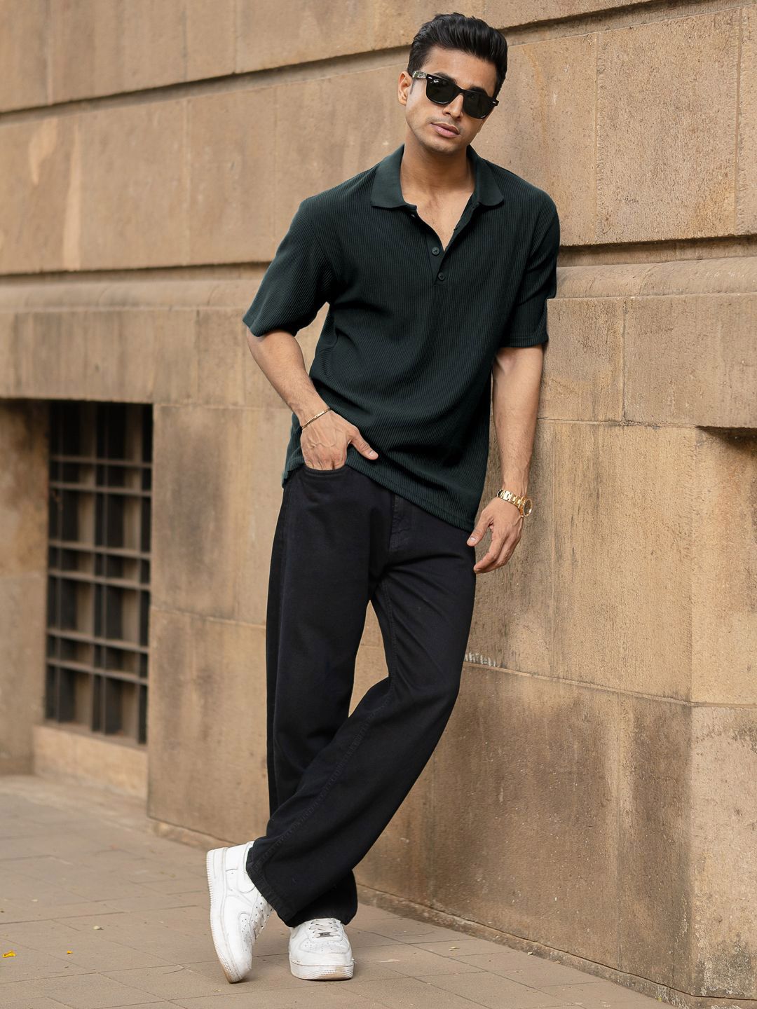 Powerlook Men Polo Collar Drop-Shoulder Sleeves T-shirt
