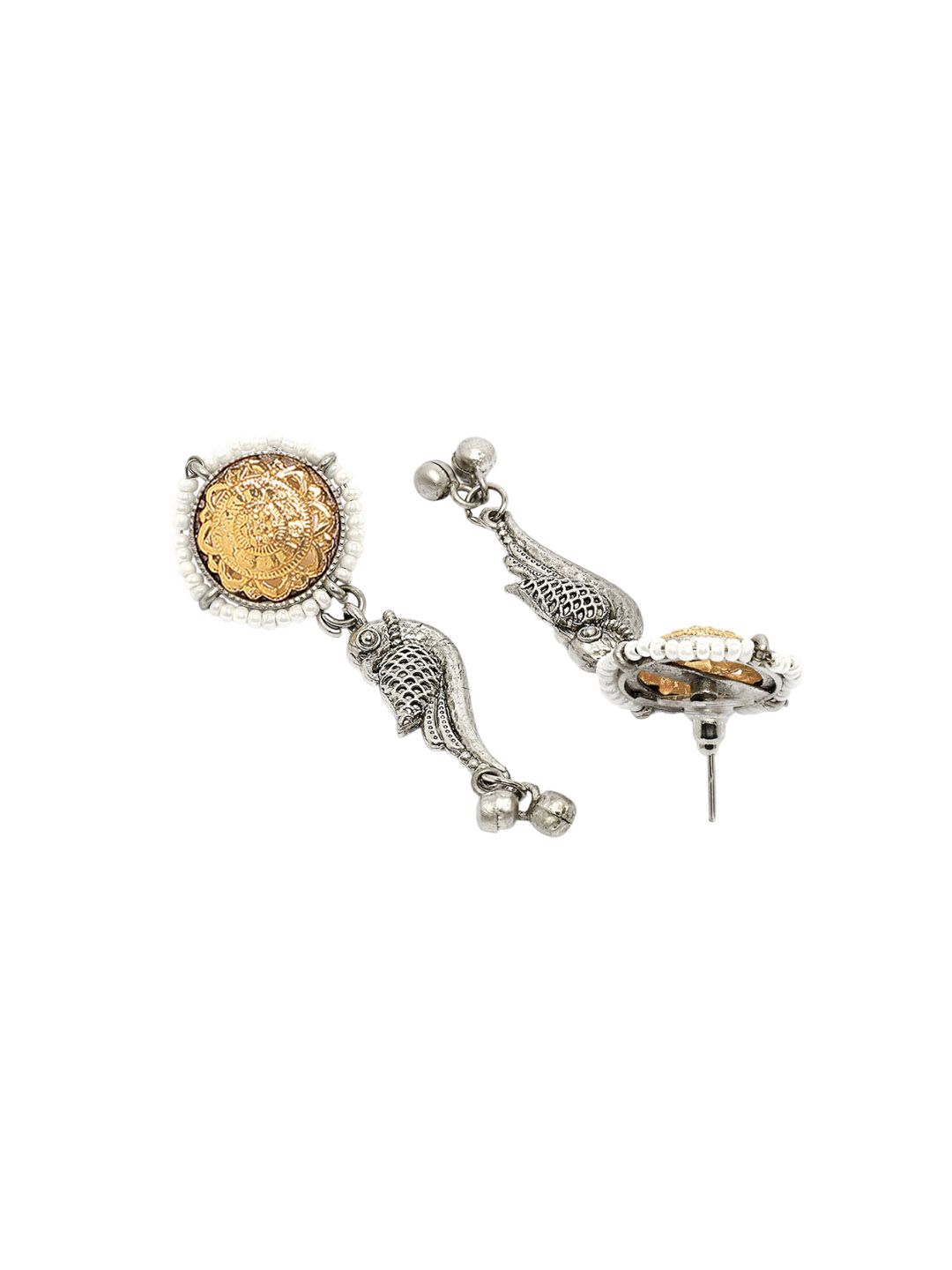 KARATCART Silver-Plated Oxidised Peacock Design Hasli Jewellery Set