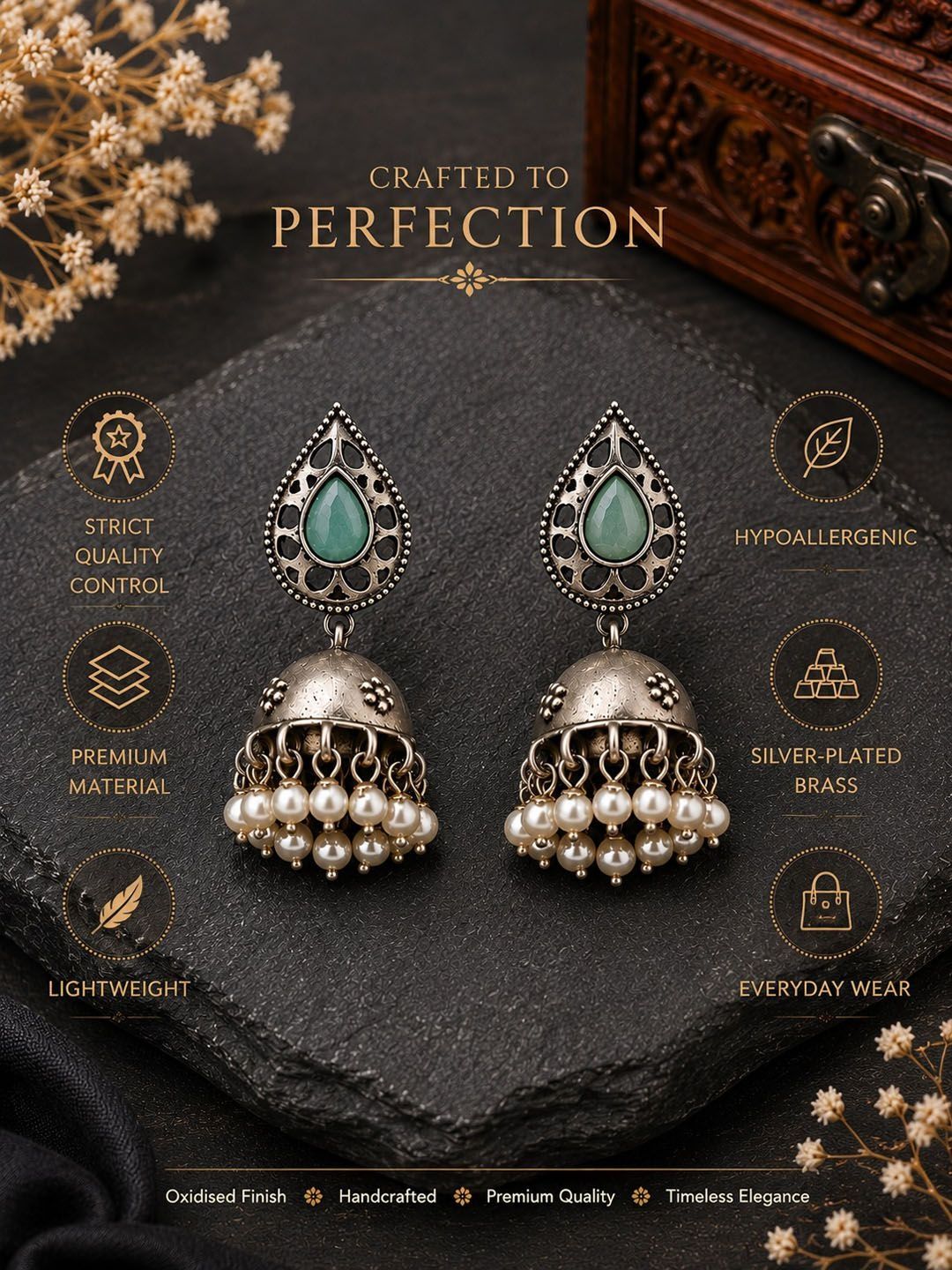 PANASH Teardrop Shaped Jhumkas Earrings