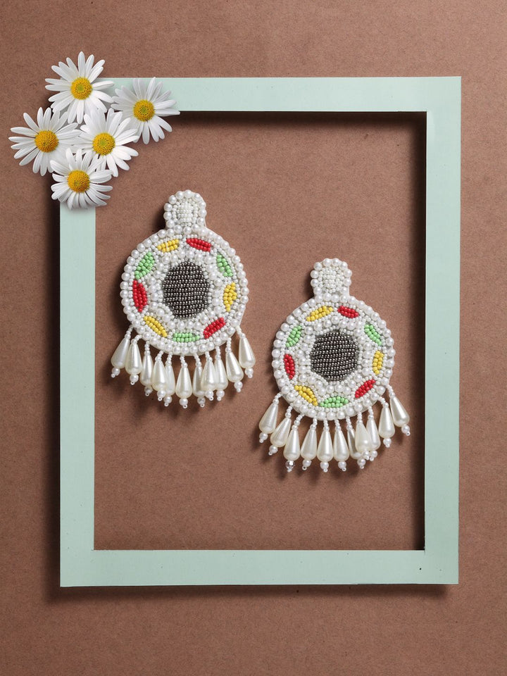 DressBerry Gold-Plated Contemporary Stone Studded & Beaded Drop Earrings
