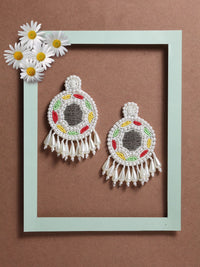 DressBerry Gold-Plated Contemporary Stone Studded & Beaded Drop Earrings