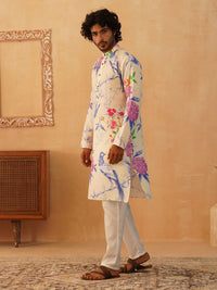 Jompers Floral Printed Pure Cotton Mandarin Collar Kurta With Trousers