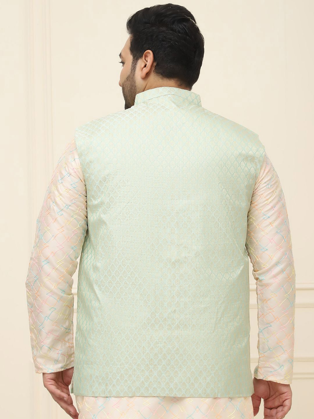 SOJANYA PLUS Lelaki Plus Size Printed Mandarin Collar Nehru Jaket