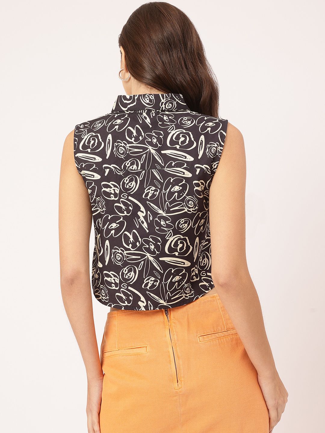 DressBerry Playful Whirl Printed Crop Shirt-Style Top