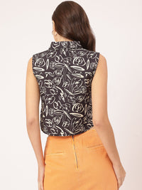 DressBerry Playful Whirl Printed Crop Shirt-Style Top