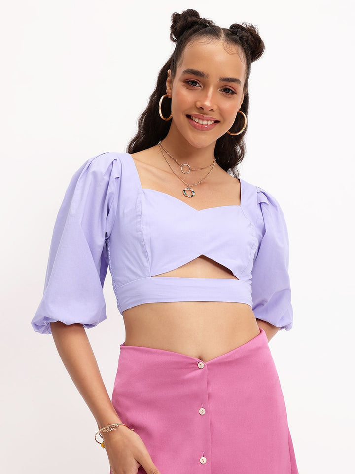 DressBerry Feminine Chic Cutesy Cut-Out Smocked Crop Top