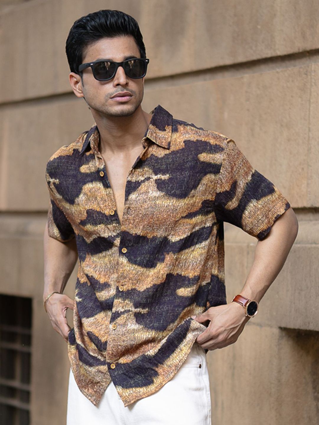 Powerlook Men Abstract Printed Spread Collar Casual Shirt