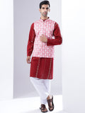 Anouk Men Sulam Kurta Kapas Tulen dengan Piyama & jaket Nehru