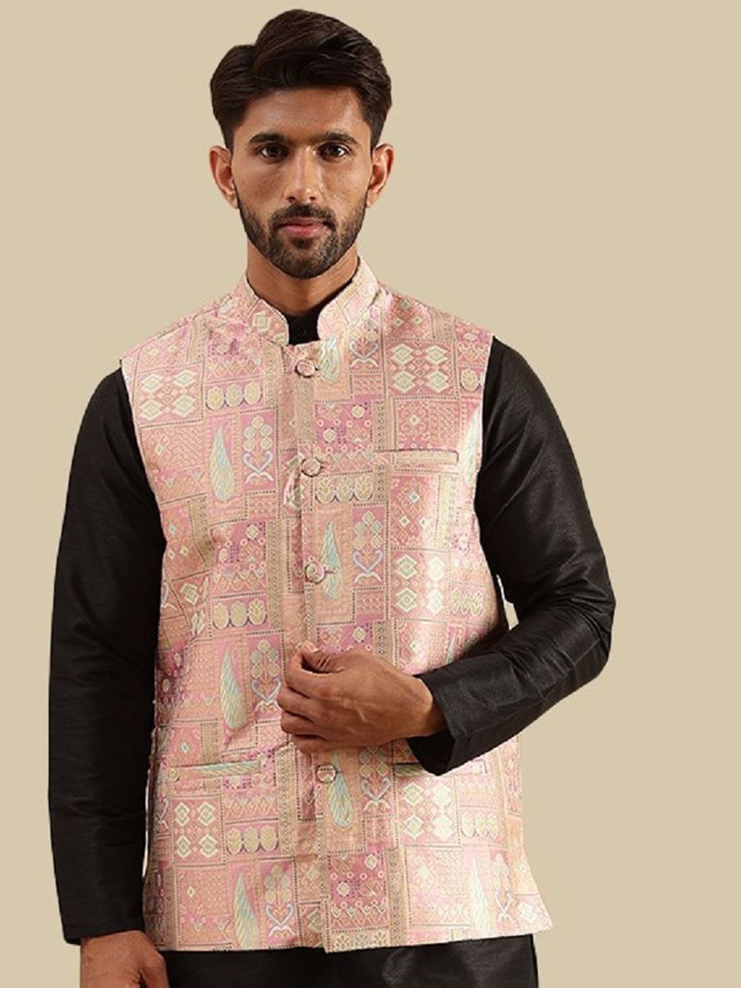 SOJANYA Jaket Nehru Rekaan Tenunan