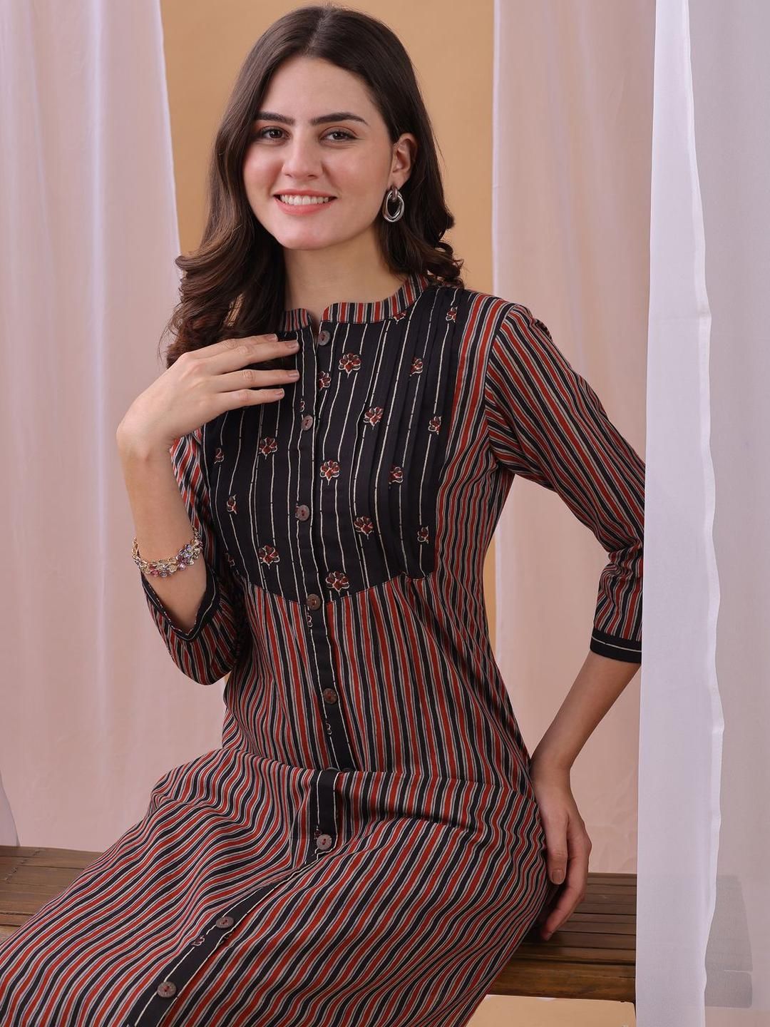 KALINI Women Printed Striped Pure Cotton Kurta with Palazzo
