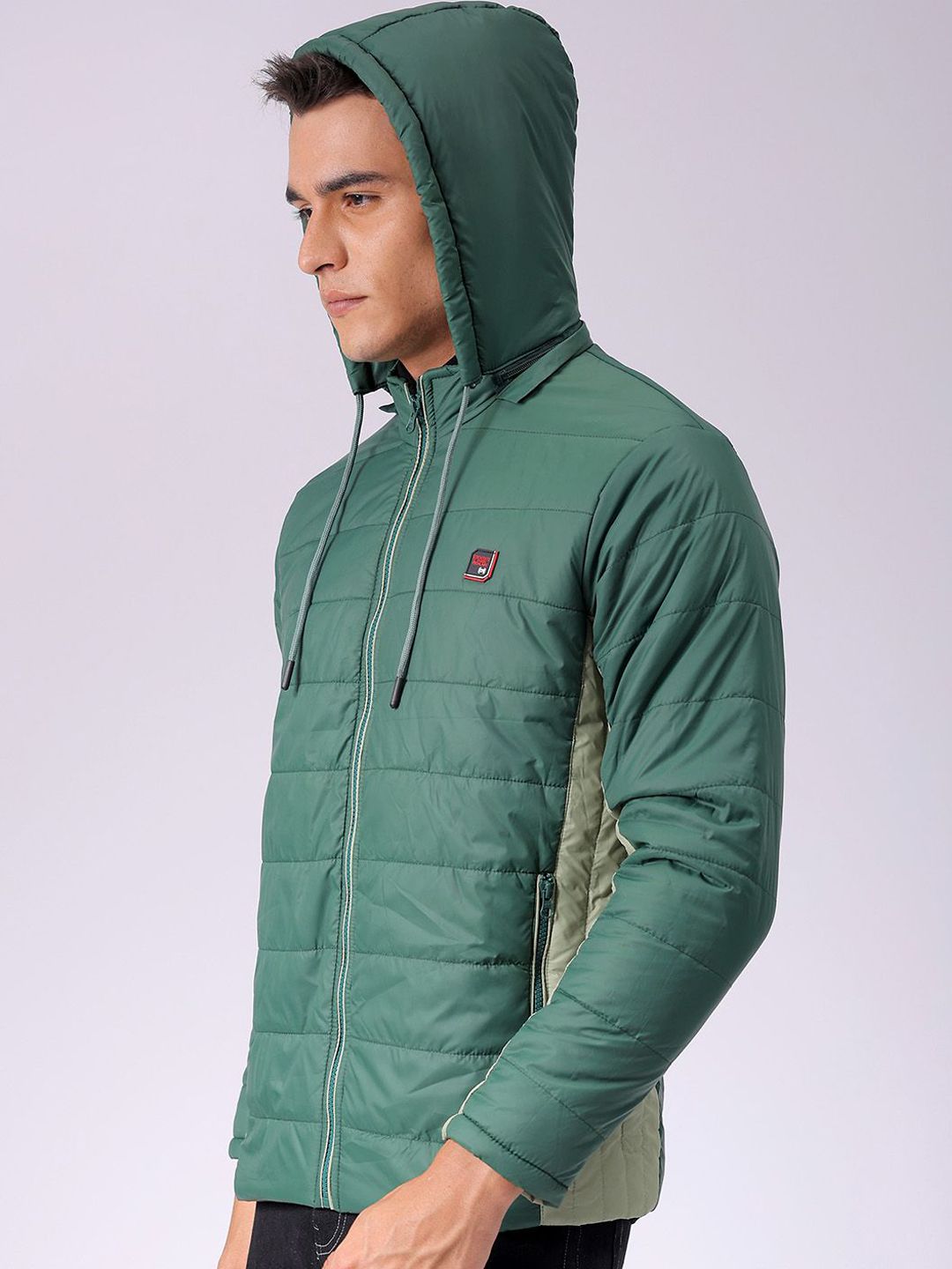 The Indian Garage Co Men Colourblock Slim Fit Hooded Puffer Jacket