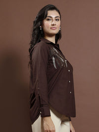 Athena Women Embellished Cotton Shirt