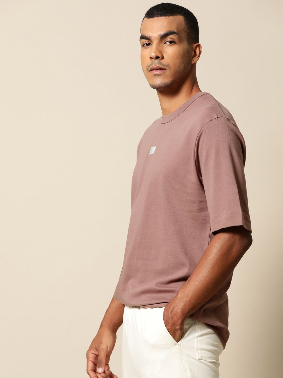 Mr Bowerbird Men Mauve Pure Cotton Philosophy Crew Neck Oversized Pure Cotton T-shirt