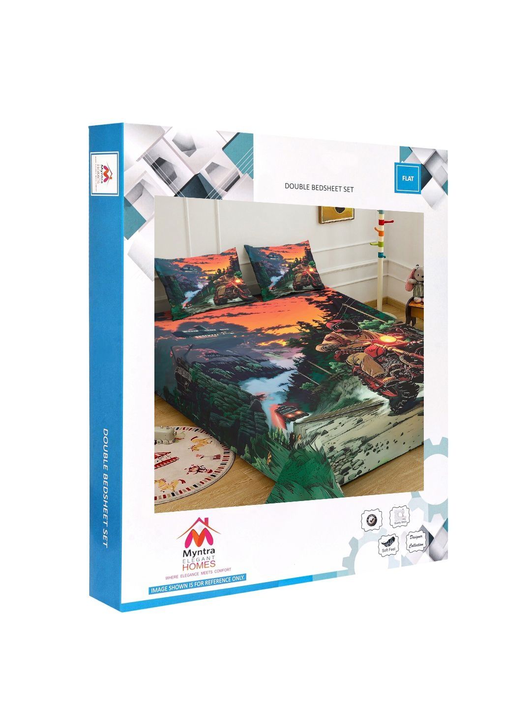 Myntra Elegant Homes Green Graphic 300 TC Cadar dengan 2 Sarung Bantal