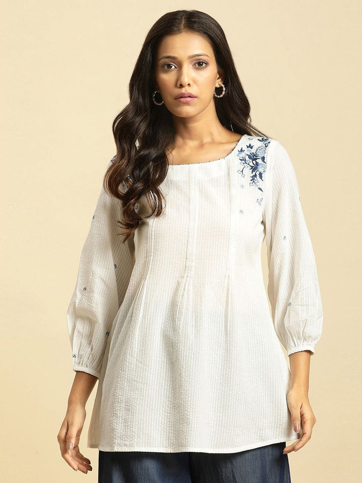 W Puff Sleeve Cotton Top