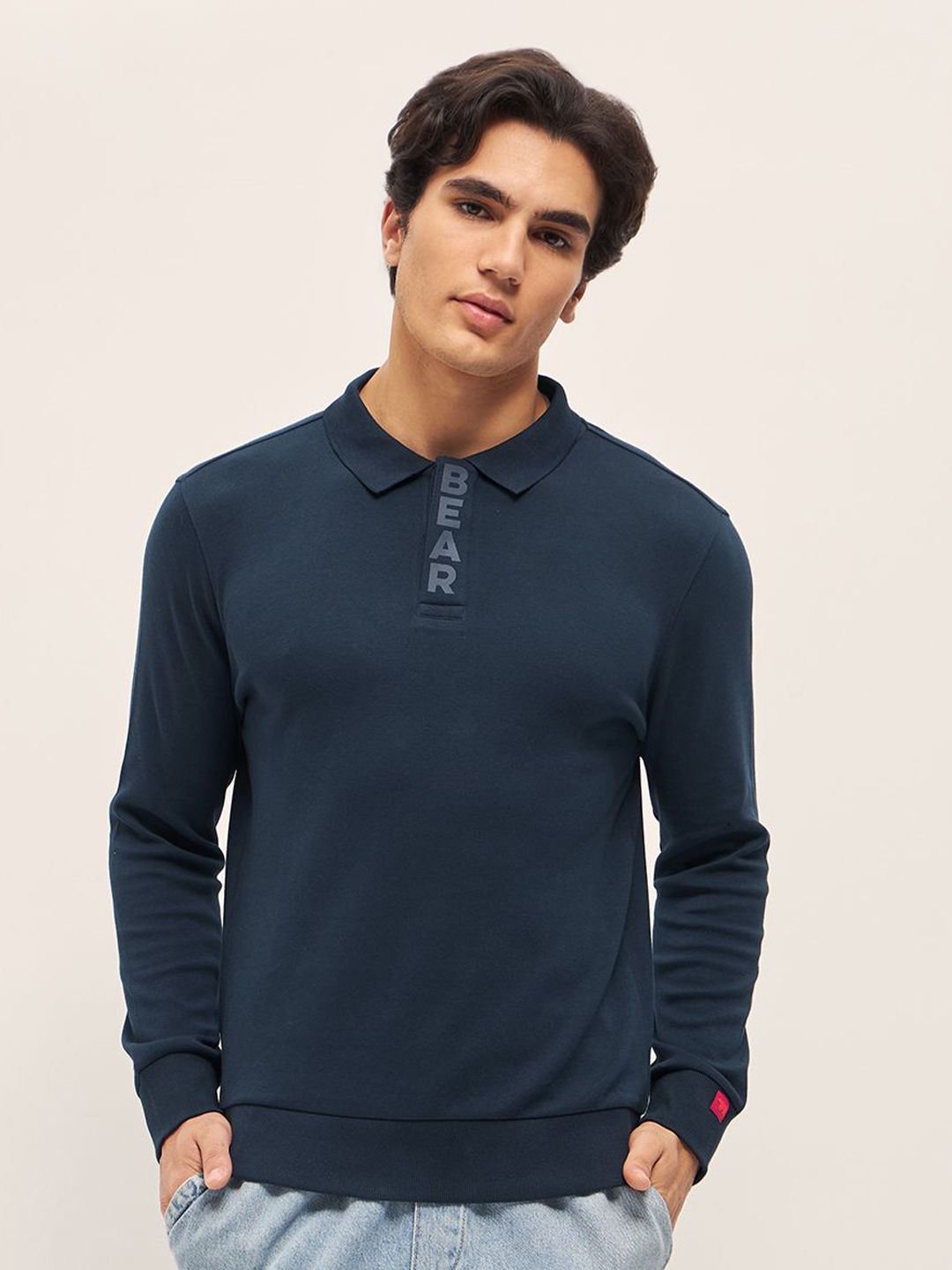 THE BEAR HOUSE Solid Polo Collar Pure Cotton Slim Fit T-shirt