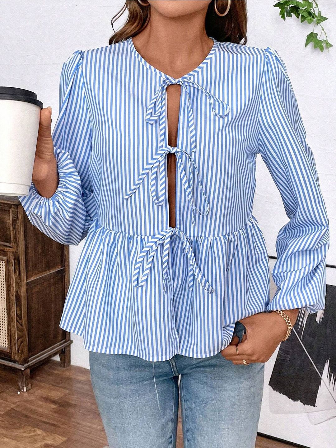 DressBerry Striped Puff Sleeve Top