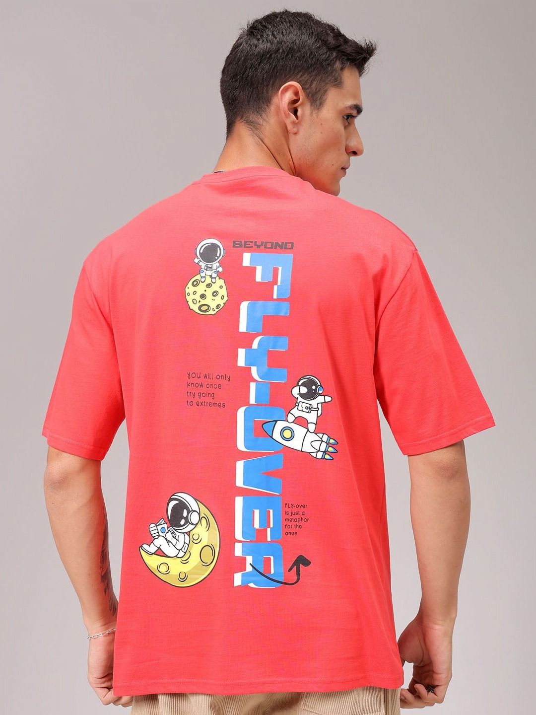 The Indian Garage Co Men Typography Printed Round Neck Cotton Oversized T-shirt