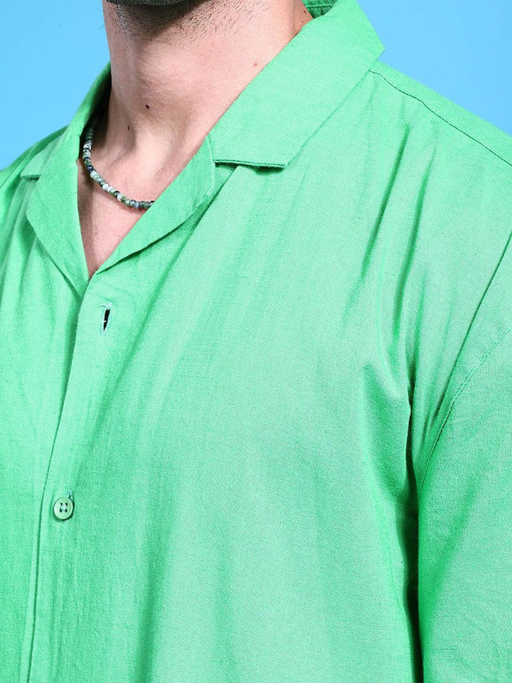 The Indian Garage Co Men Cuban Collar Relaxed Fit Linen Resortwear Shirt