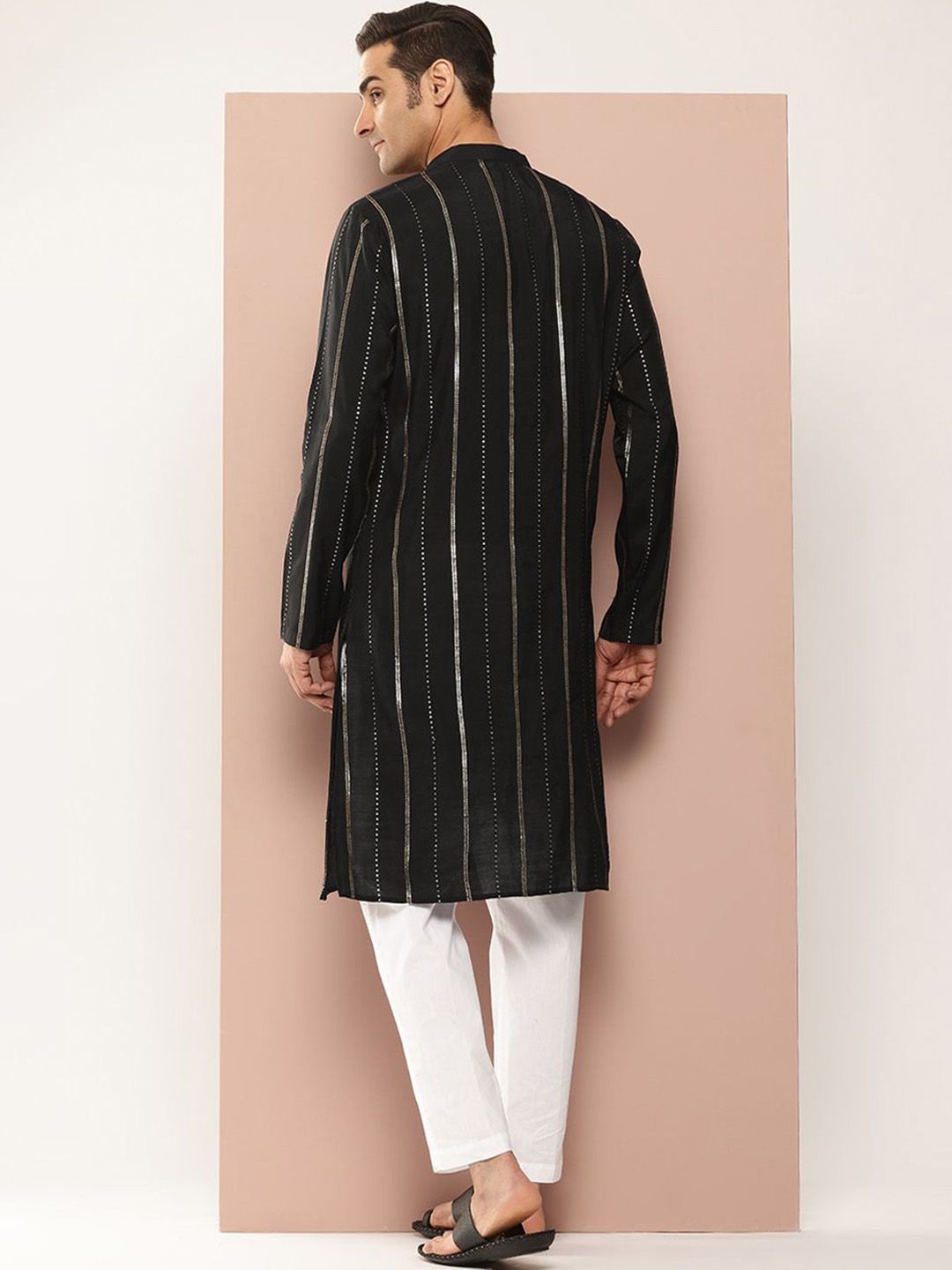See Designs Mandarin Collar Geometric Embroidered Sequinned Chanderi Silk Straight Kurta