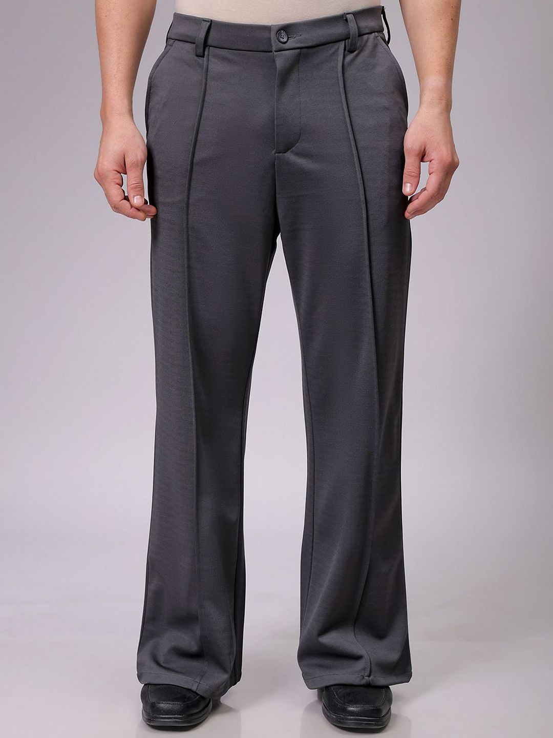The Indian Garage Co Men Mid-Rise Flared Pleated Trousers