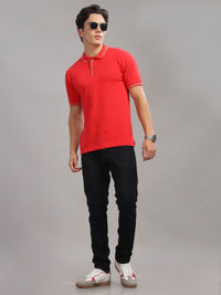 ADRO Men Polo Collar Applique T-shirt