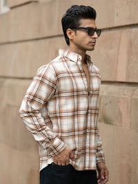 Powerlook Men Tartan Checked Spread Collar Cotton Casual Shirt