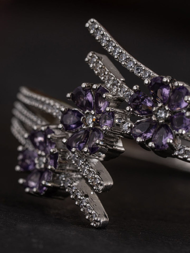 Anouk Silver-Plated Cubic Zirconia Studded Kada Bracelet