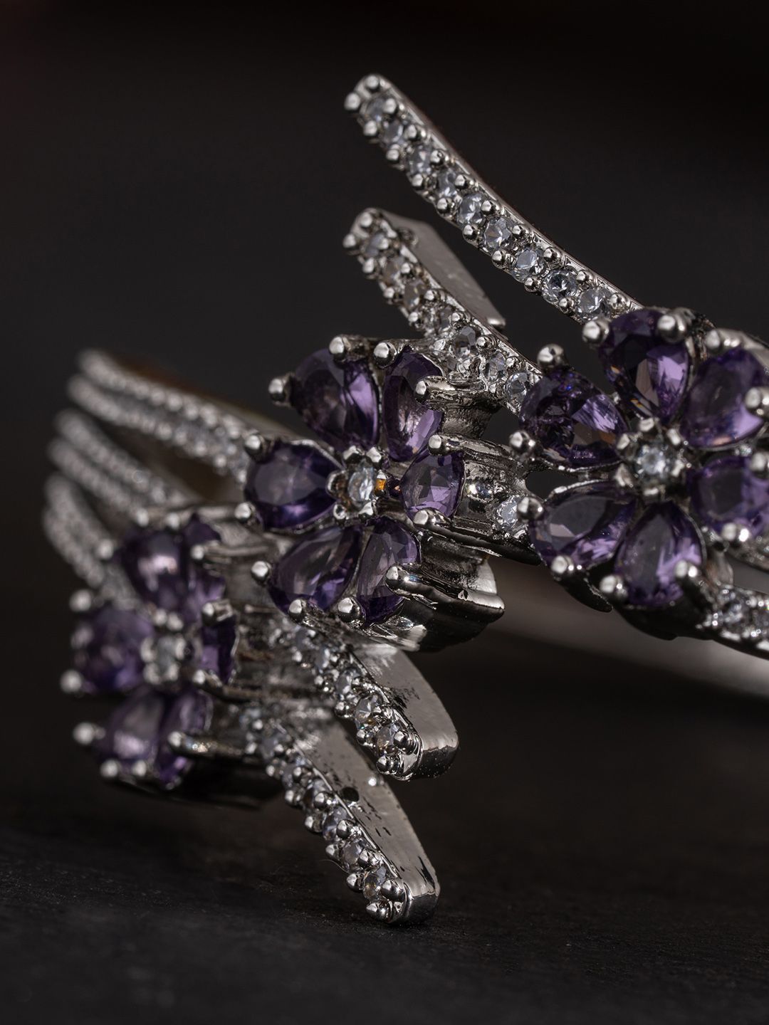 Anouk Silver-Plated Cubic Zirconia Studded Kada Bracelet