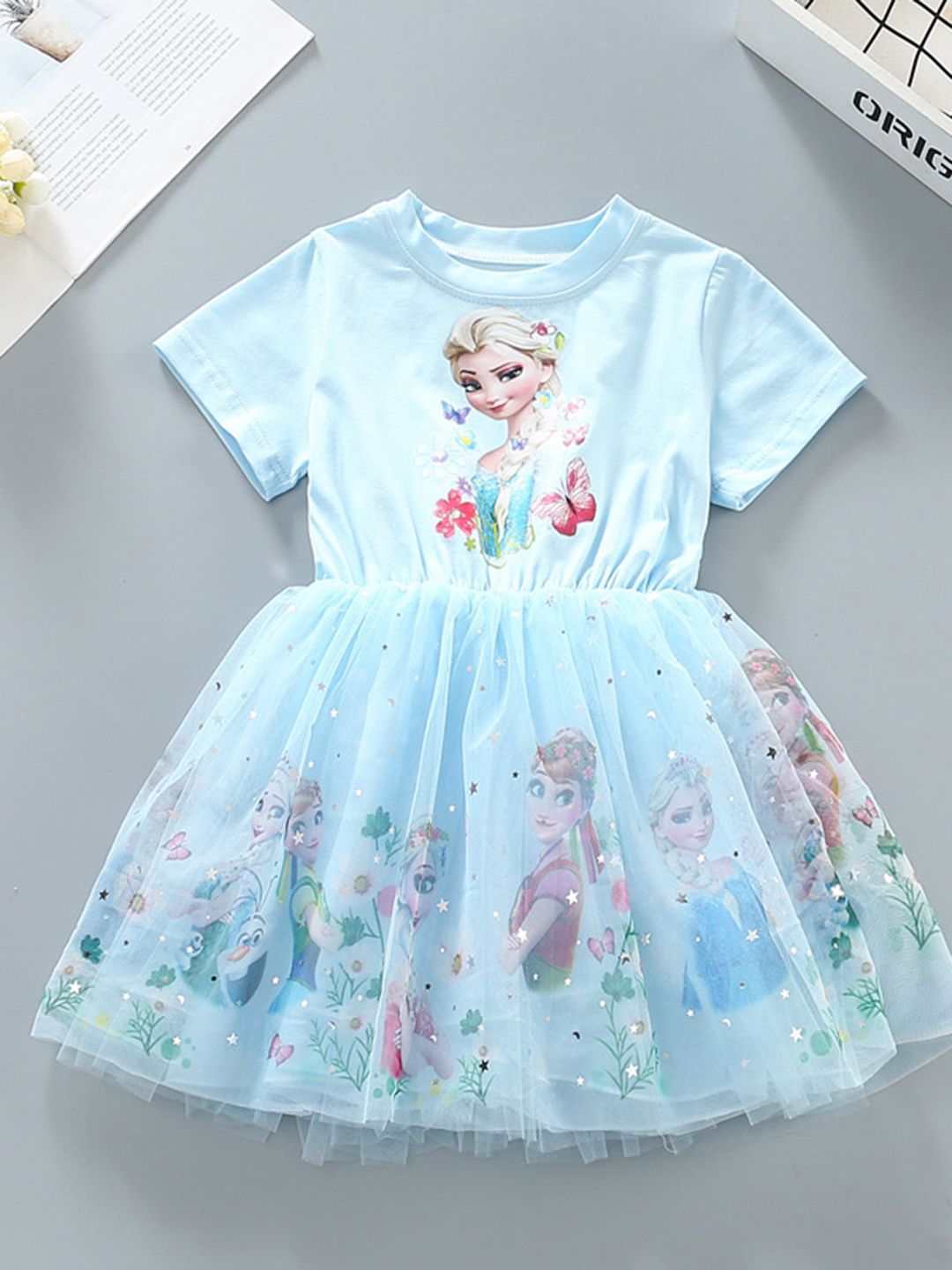 YK Floral Flared Sleeve Fit & Flare Dress