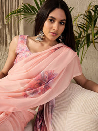 Saree mall Floral Poly Georgette Block Print Sarees