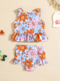 YK Girls Floral Printed Top & Shorts Swim Set