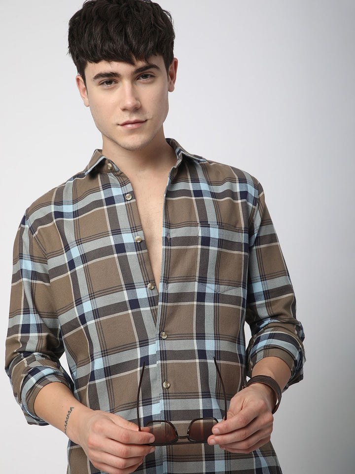 VASTRADO Men Classic Slim Fit Opaque Checked Casual Shirt