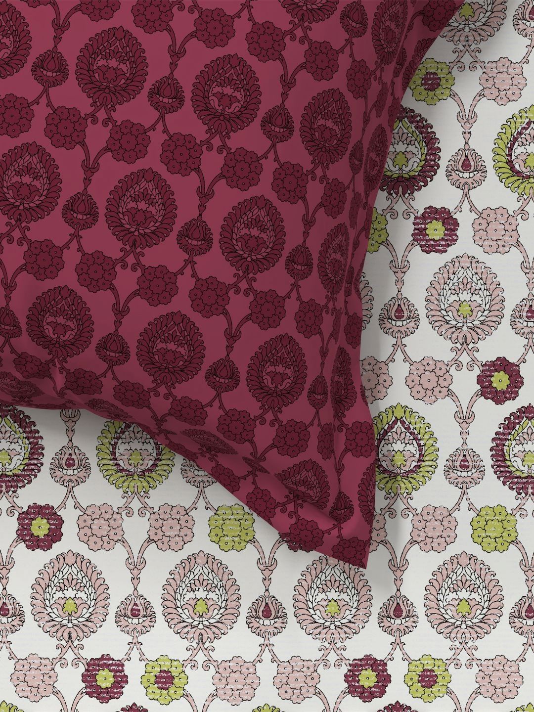 TRIDENT Advait Lime Carnival Flat 144TC Queen Cotton Bedsheet Set