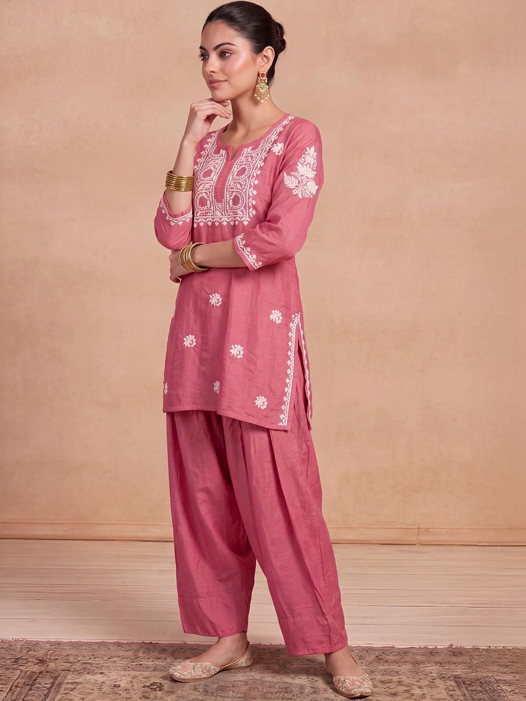 House of Chikankari Women Ethnic Motifs Embroidered Regular Thread Work Kurta with Patiala