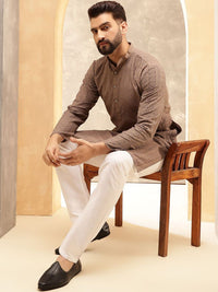 Anouk Brown Geometric Sequence Band Collar Straight Kurta